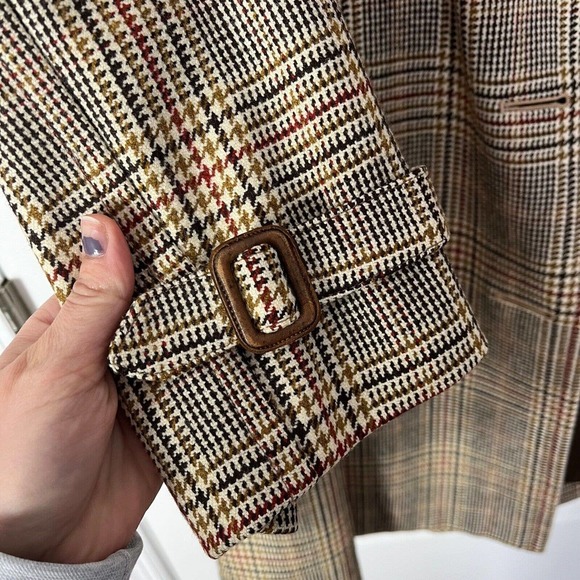Burberrys Vintage Houndstooth Belted Topcoat Overcoat Jacket Large Double Breast - Picture 8 of 15